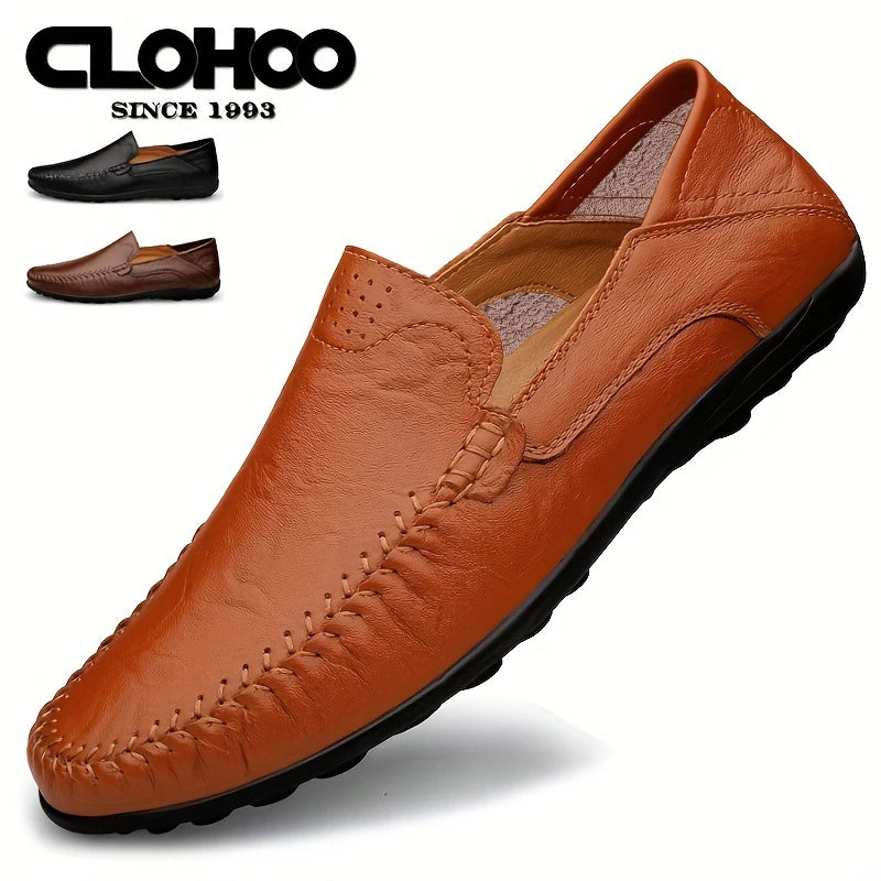 CLOHOO Zapatos casuales de negocios para hombres Costuras de cuero Cómodo Fondo de goma transpirable Segunda capa de piel de vaca