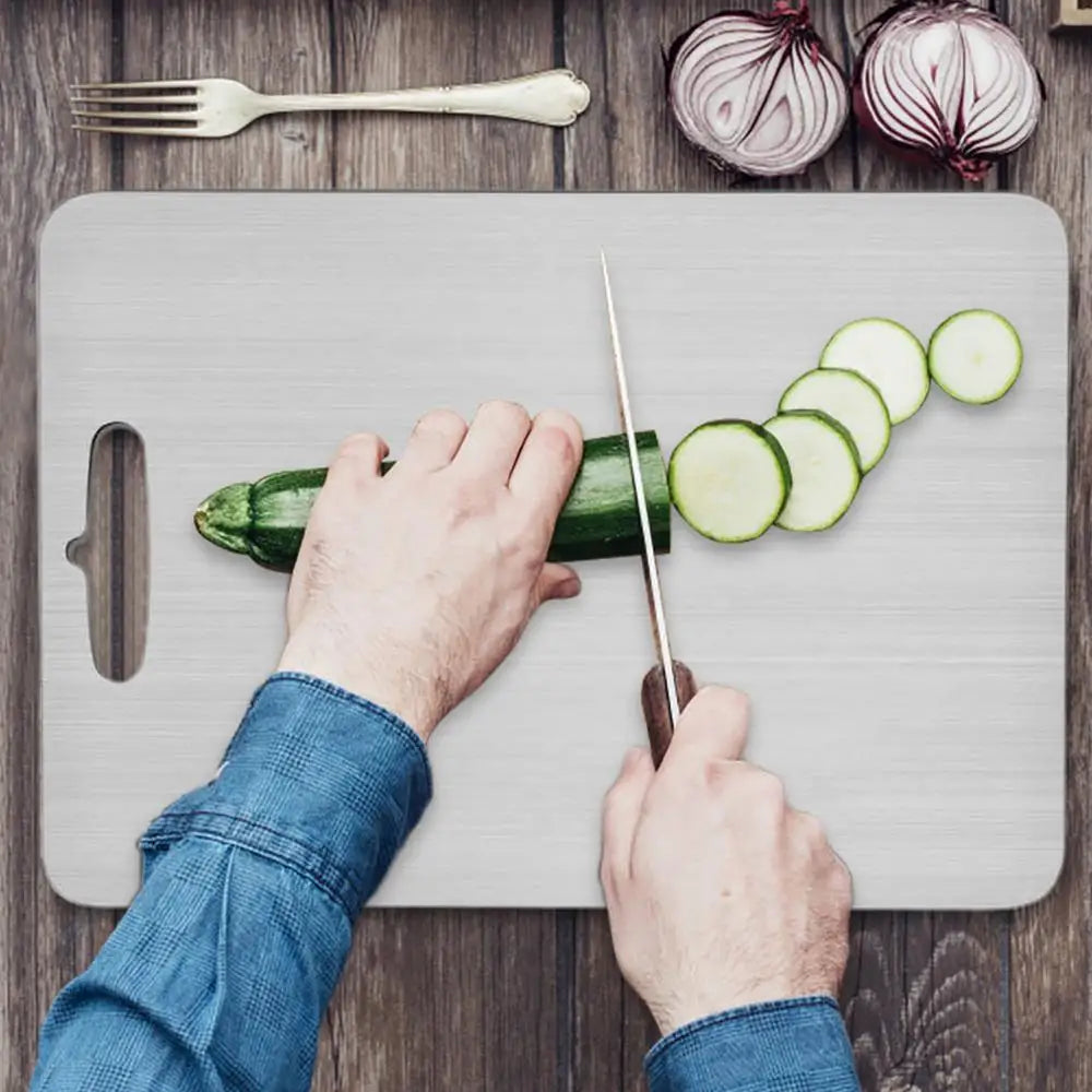 Tableros De Corte De La Cocina Para Placas De Acero Inoxidable 304 Antideslizante Espesado Doble Lado Food Grade Portátil Fruta Y Carne Grado Alimenticio Portátil Engrosado Duradero Antideslizante Ecológico Ligero