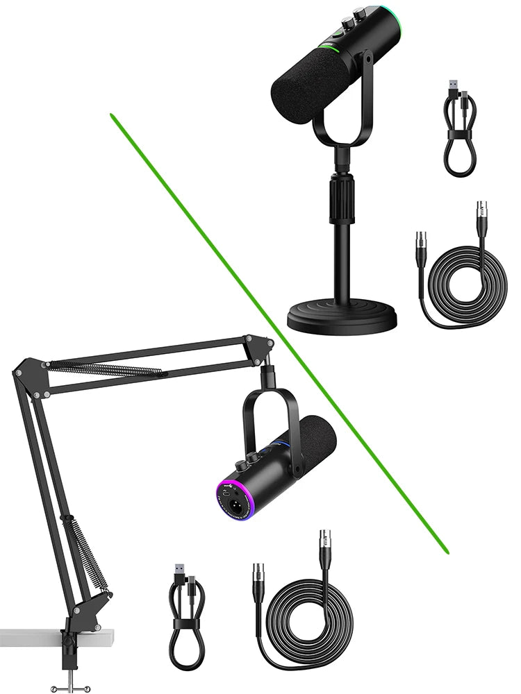 Micrófono Dinámico para Podcast, Micrófonos XLR/USB para Grabación en PC, para Transmisión, Podcast, Grabación, Juegos y Streaming, Micrófono de Estudio
