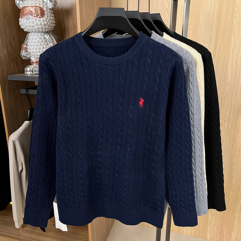 Buzo de Punto Bordado para Hombre - Cuello Redondo, Tejido Grueso Otoño Invierno