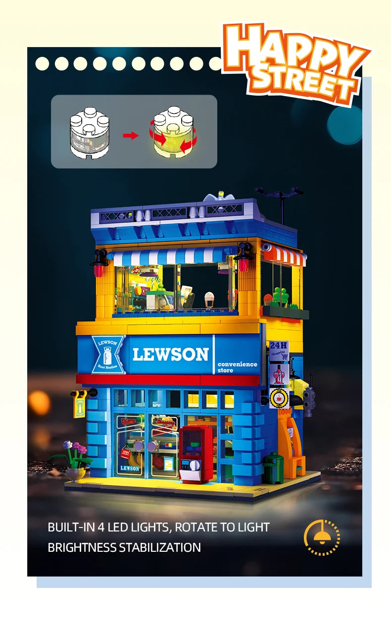 Bloques de Construcción de Tienda de Conveniencia con Escena Urbana, Modelo DIY en Miniatura, Decoración de Escritorio, Regalo Coleccionable para Adultos, Cumpleaños, Festividades