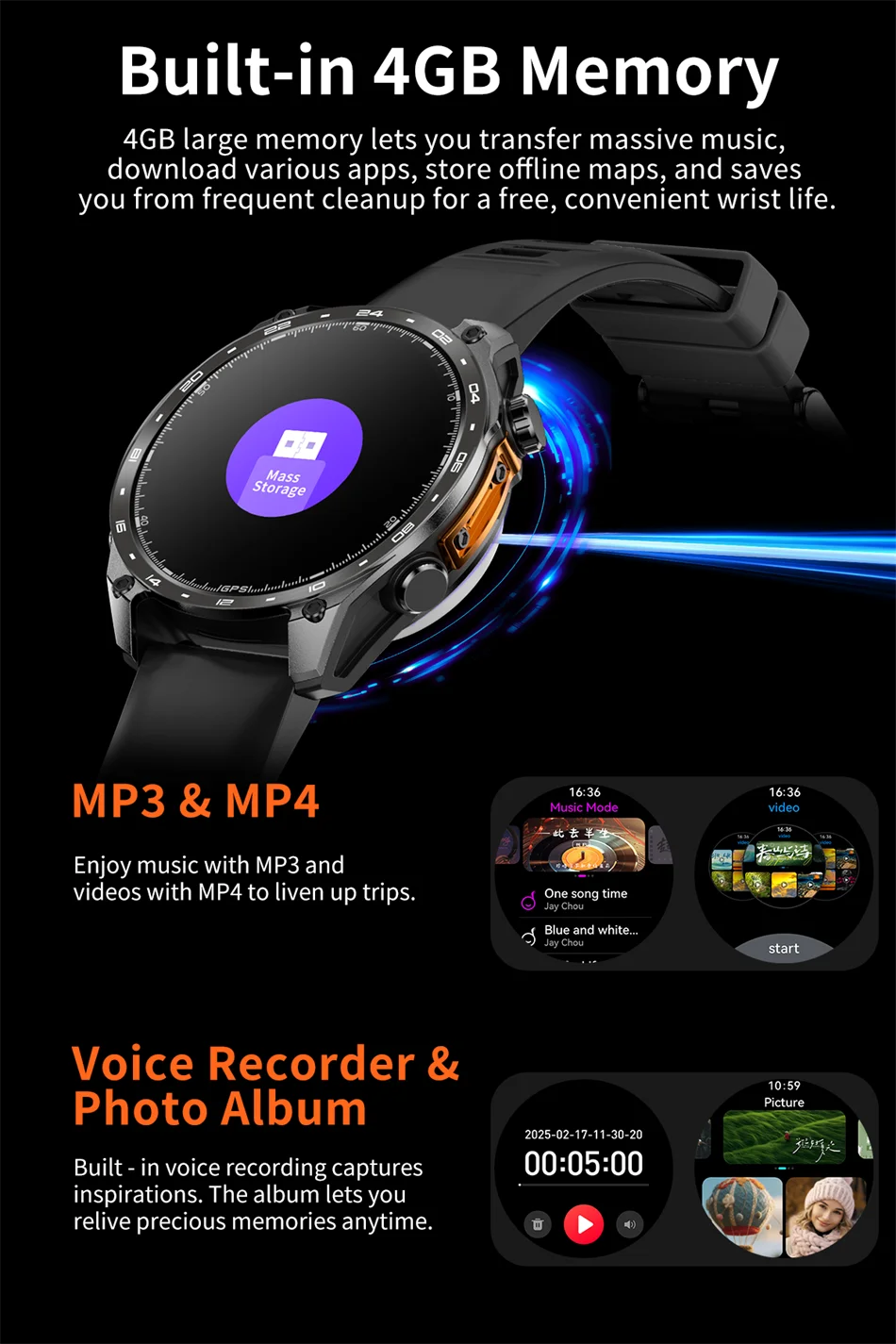 Reloj Inteligente HD300 Pro con GPS Offline, Memoria 4GB y Linterna