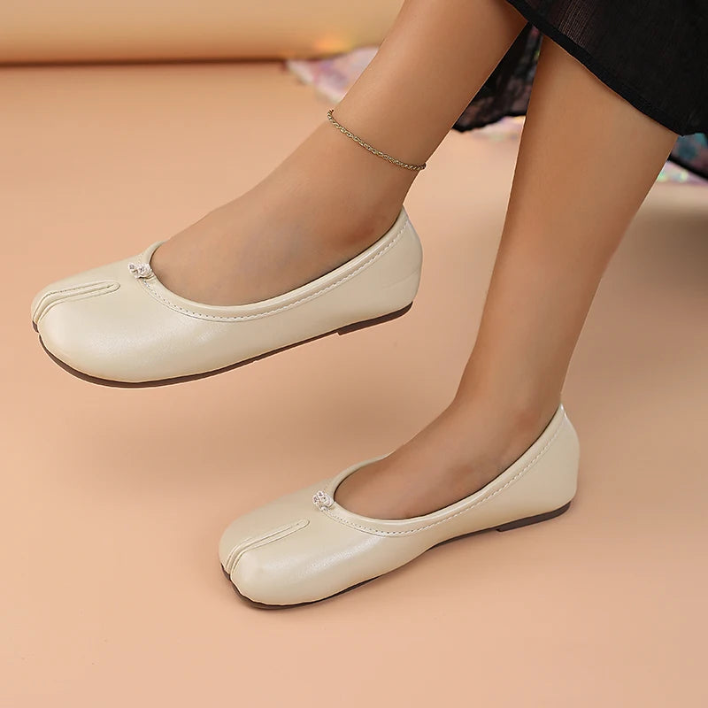 2025 Mocasines separadores de dedos de cuero para mujer, zapatos planos, cómodos, transpirables, informales
