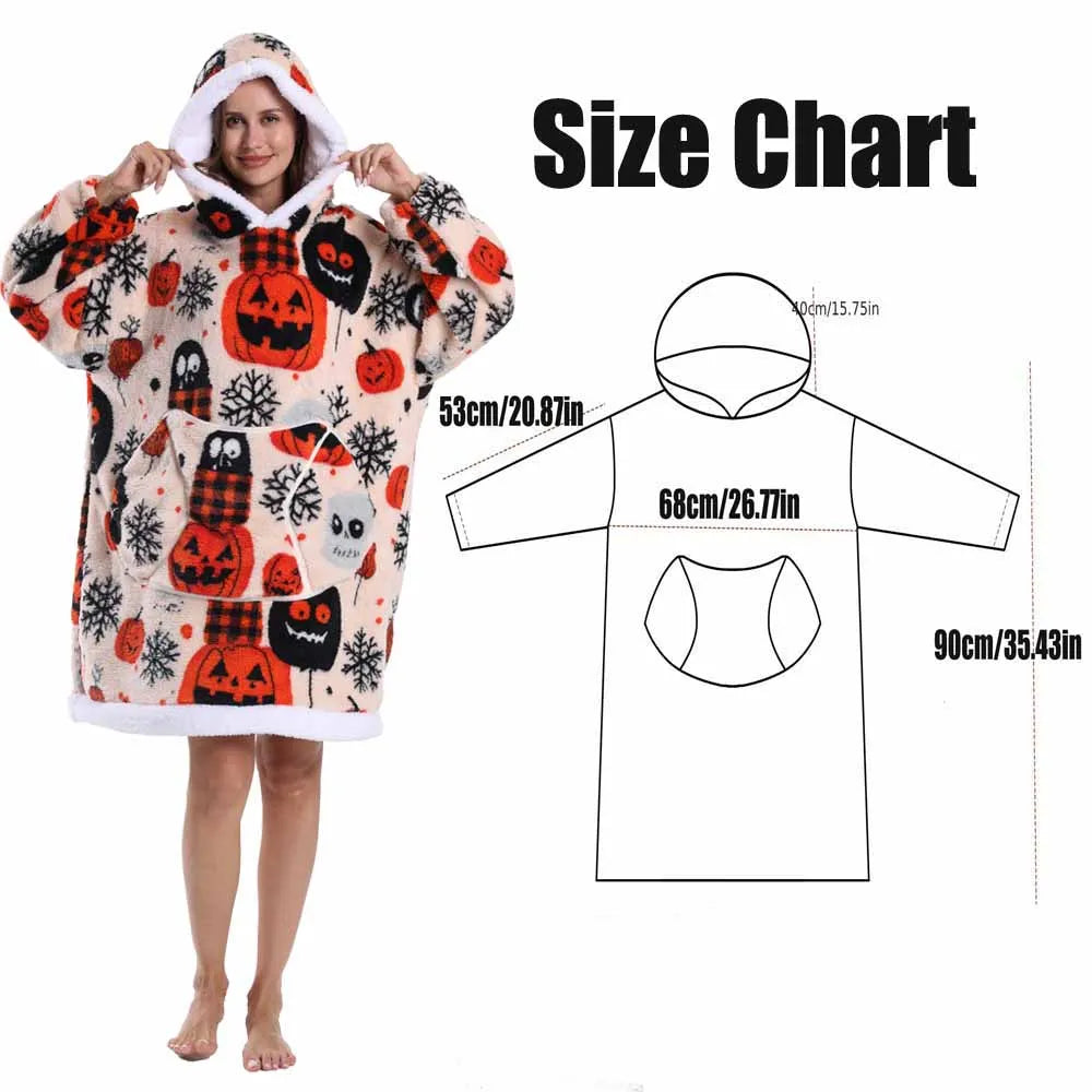Sudaderas con capucha para mujer, Top de manga larga esponjoso y cálido en negro y gris, sudadera con capucha de fantasma y calavera de calabaza para Halloween, manta de gran tamaño para adultos, ropa de invierno