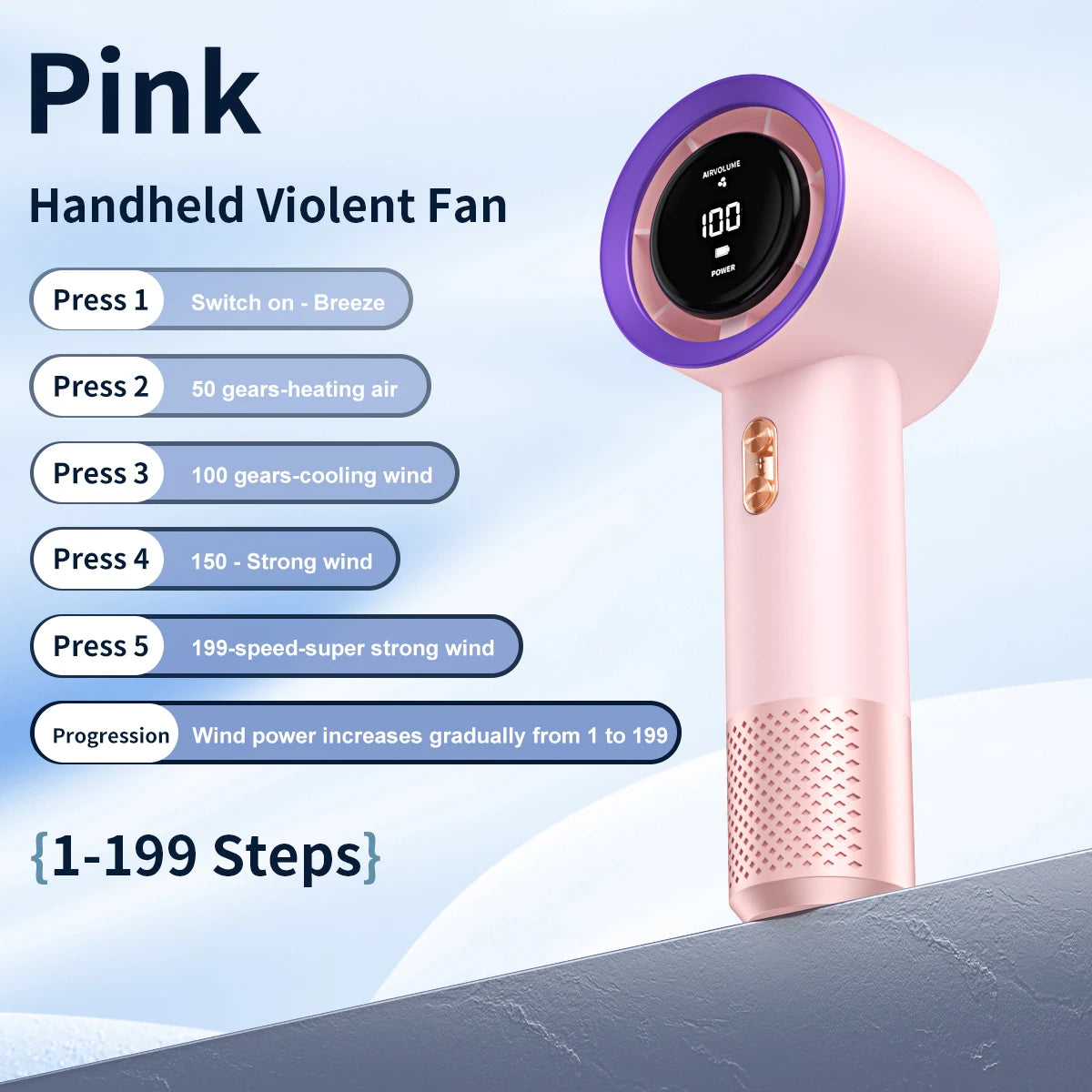 Mini Ventilador Portátil con 6 Aspas y 199 Niveles USB