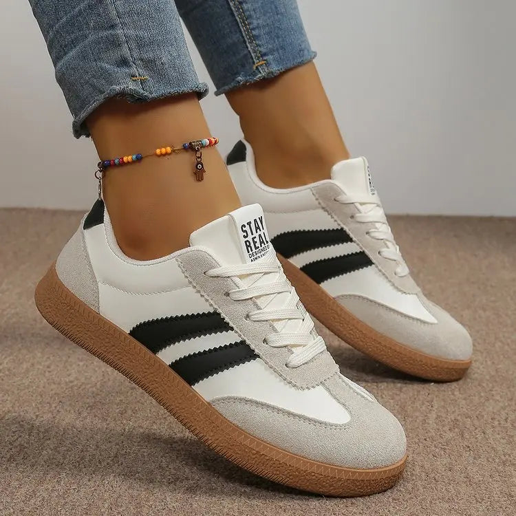 Zapatillas ligeras y cómodas para mujer, zapatos deportivos con cordones a rayas a la moda, zapatillas informales transpirables verdes de talla grande