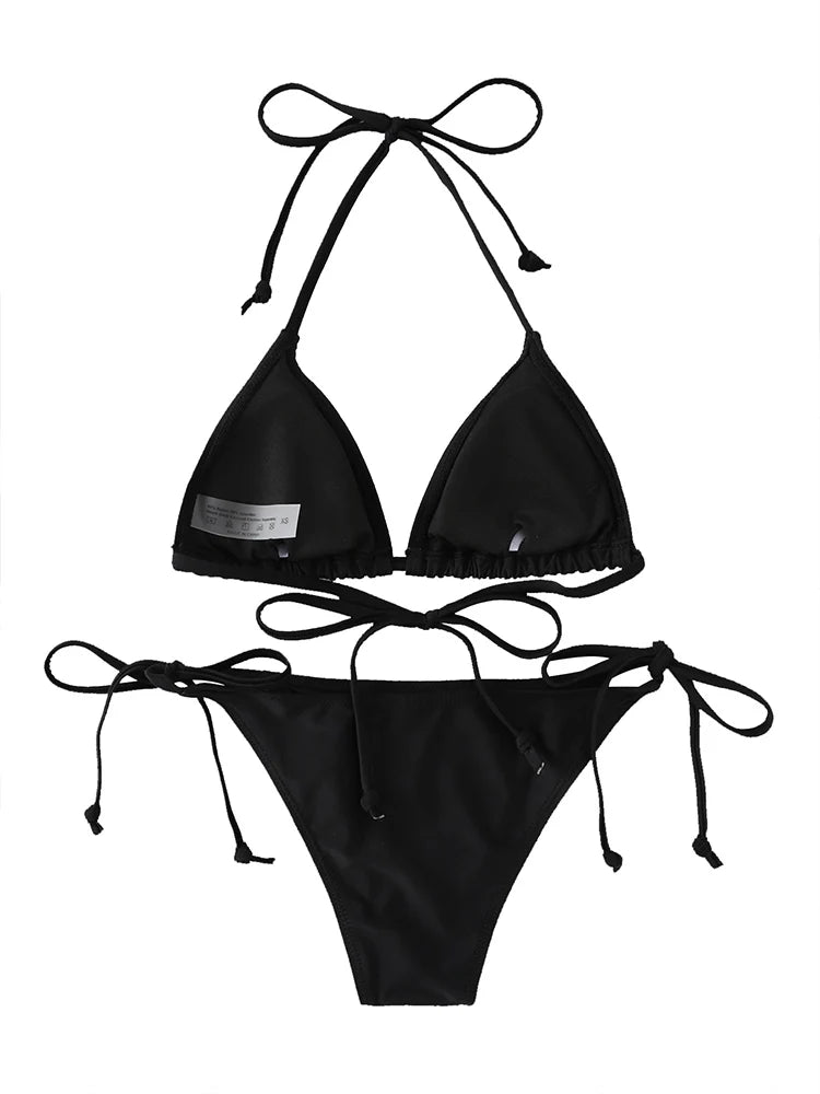2024 traje de baño Sexy de moda para mujer, conjunto de Bikinis, traje de baño triangular, ropa de playa con cordón, trajes de baño de una pieza, bikini brasileño