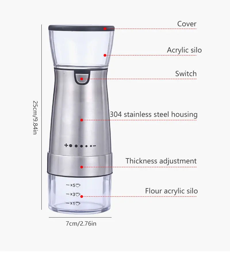 Molinillo de granos de café eléctrico recargable por USB, máquina de molino de café Manual de acero inoxidable, molinillos de granos, accesorios de cocina