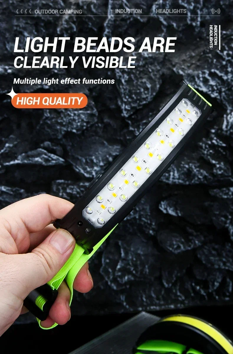 Linterna Frontal LED COB Recargable USB-C con Sensor, Impermeable