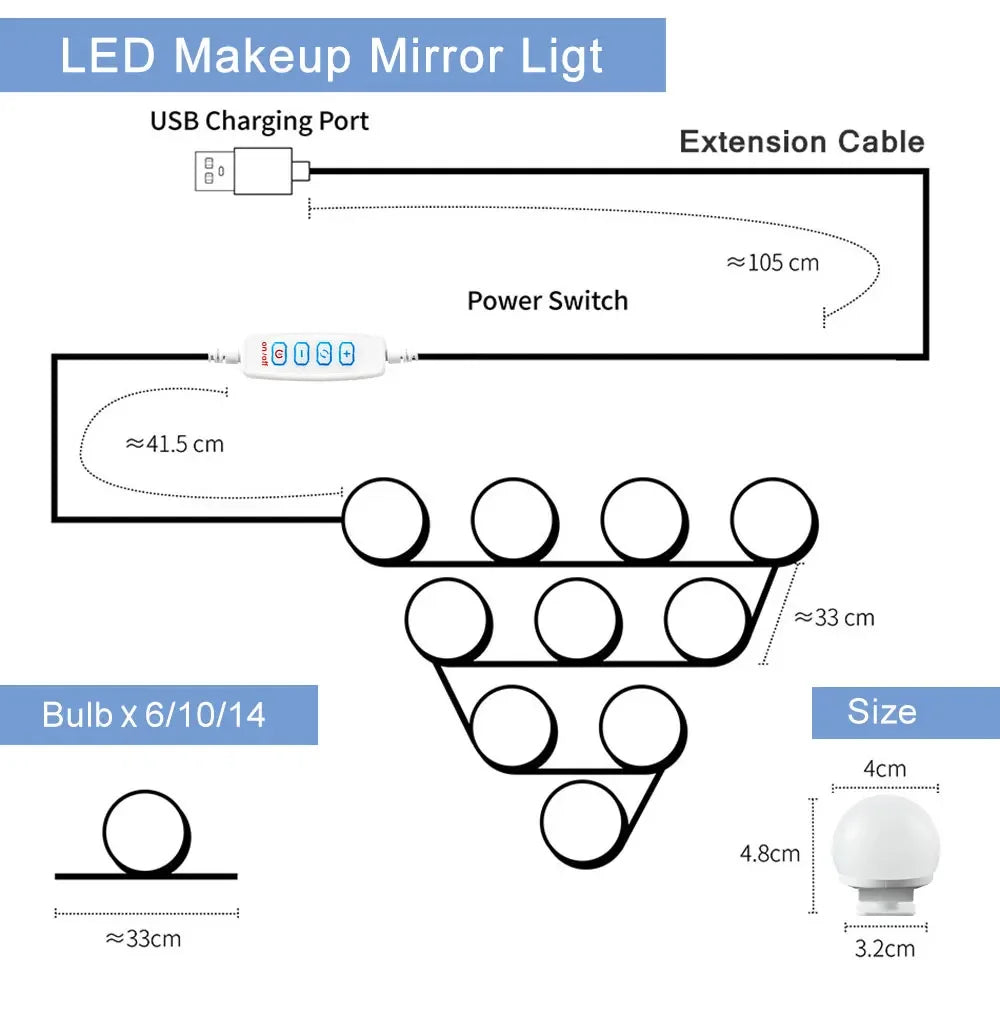 Luces LED para Espejo de Maquillaje Hollywood USB