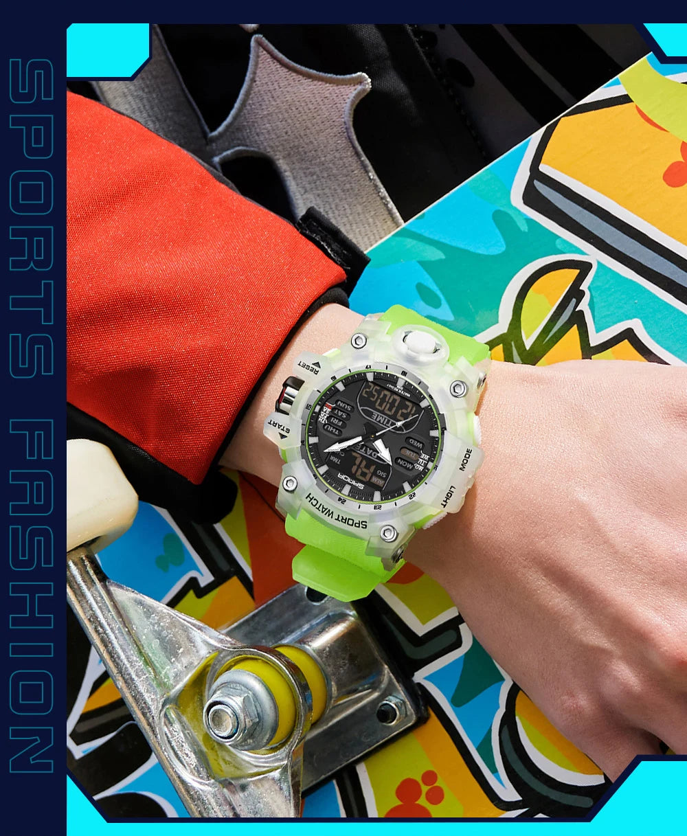 SANDA-reloj electrónico de lujo estilo G para hombre, cronógrafo Digital analógico LED para deportes al aire libre, pantalla Dual militar, resistente al agua hasta 50M