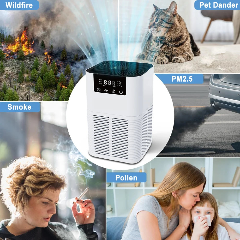 Purificador de aire con filtro HEPA, iones negativos y aromaterapia
