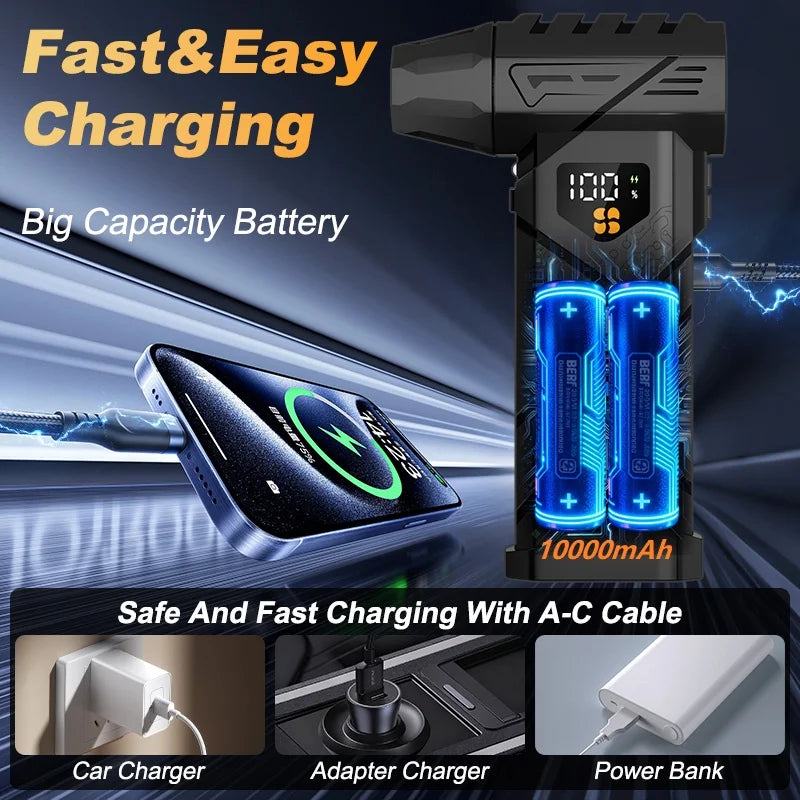 Soplador de aire turbo eléctrico inalámbrico 990000 RPM con batería 10000 mAh