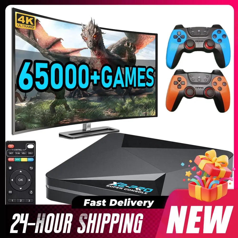 (UE) nueva consola de juegos Retro X2 PRO 64/128/256GB 4K TV Box integrada más de 65000 juegos con 2 Gamepads controladores inalámbricos Arcade