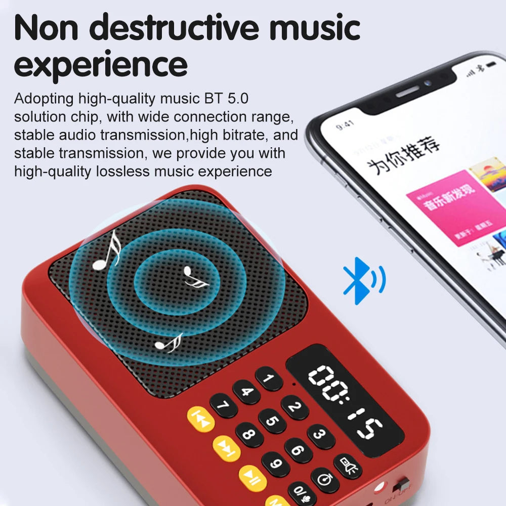 Receptor de Radios de Radio FM portátil, Altavoz Bluetooth Vintage, tarjeta TF, reproductor de música MP3 USB, grabadora con pantalla LCD
