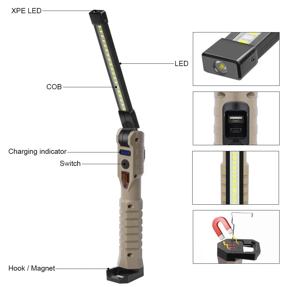 Lámpara de Trabajo Plegable USB Magnética para Camping
