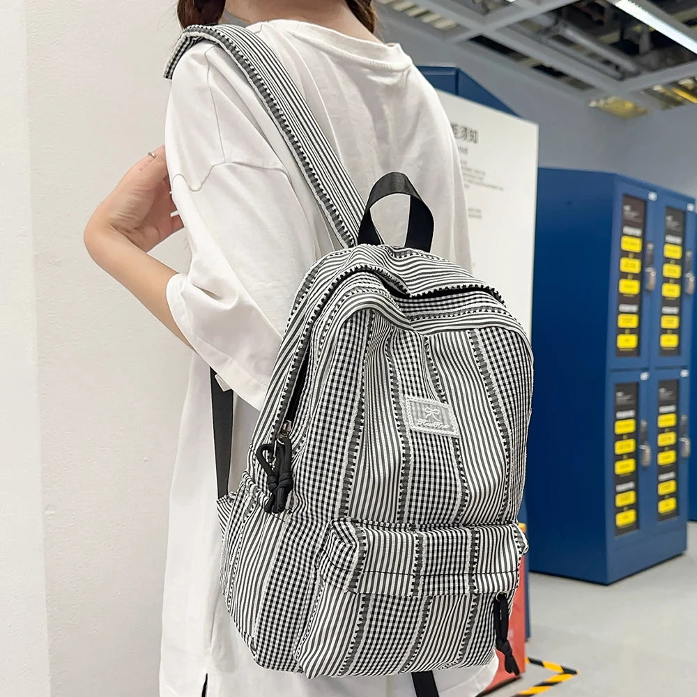 Mochila con Rayas Mixtas, Mochila de Tela Suave, Linda Mochila Escolar en Tonos Pastel para Adolescentes, para el Campus y Uso Diario Informal