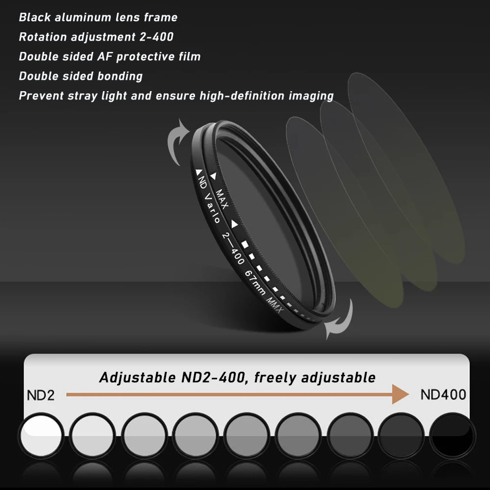 Filtro ND Variable 67MM ND2-400 con Clip para Teléfono