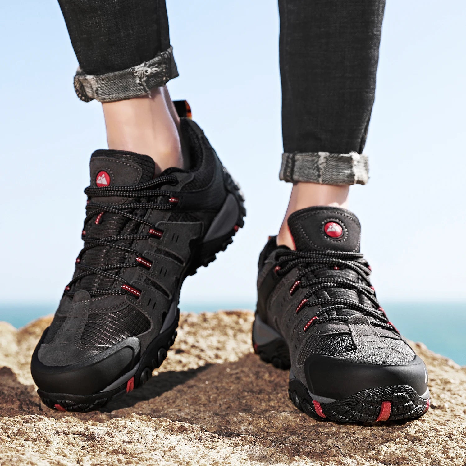 Zapatos de senderismo HIKEUP para hombre, zapatos de exterior de piel de ante, zapatillas tácticas resistentes al desgaste para senderismo, caminar y cazar
