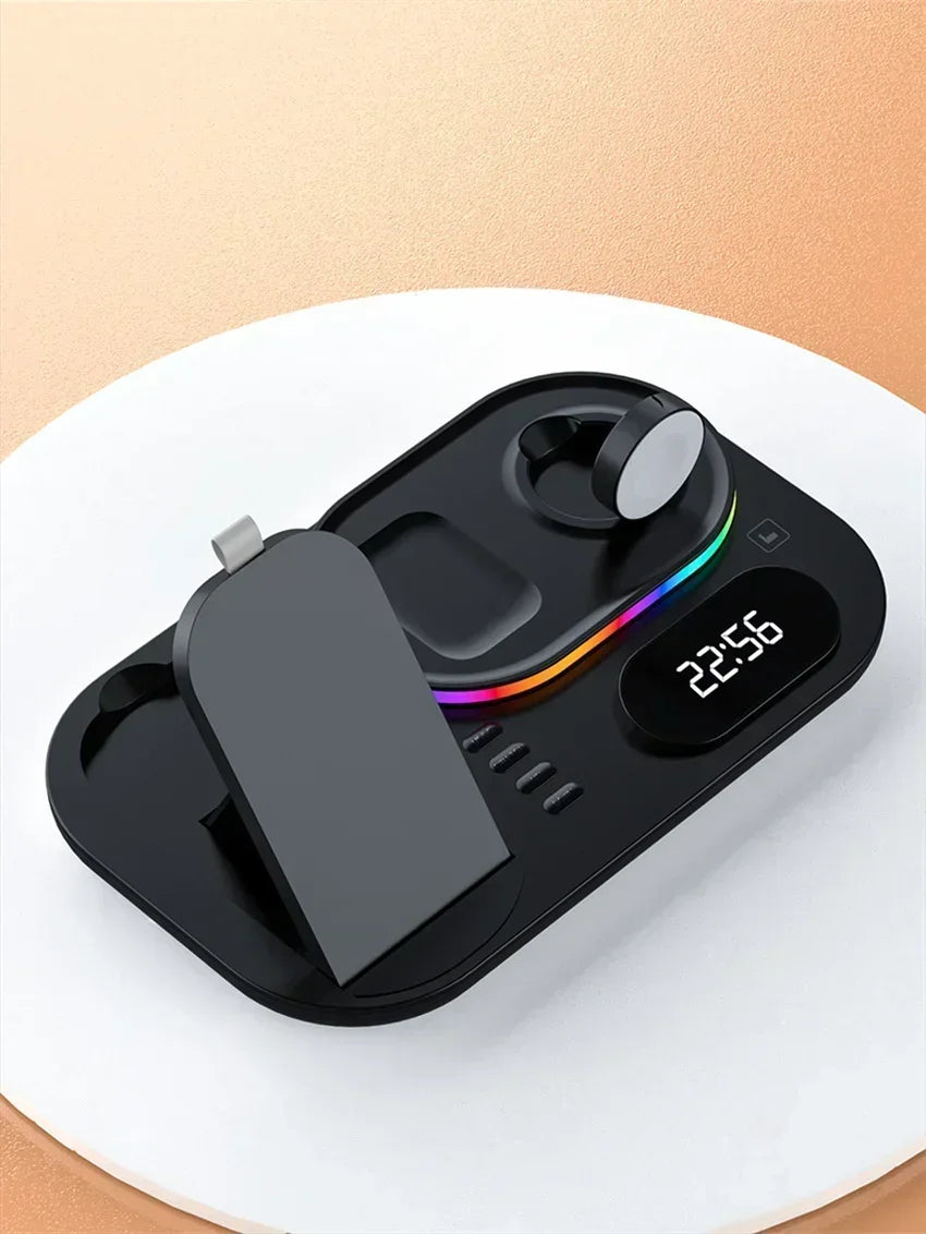 Base de Carga Inalámbrica 4 en 1, Estación de Carga Rápida de 15W para iPhone 12-17, Samsung Galaxy Watch, iWatch, Auriculares Xiaomi