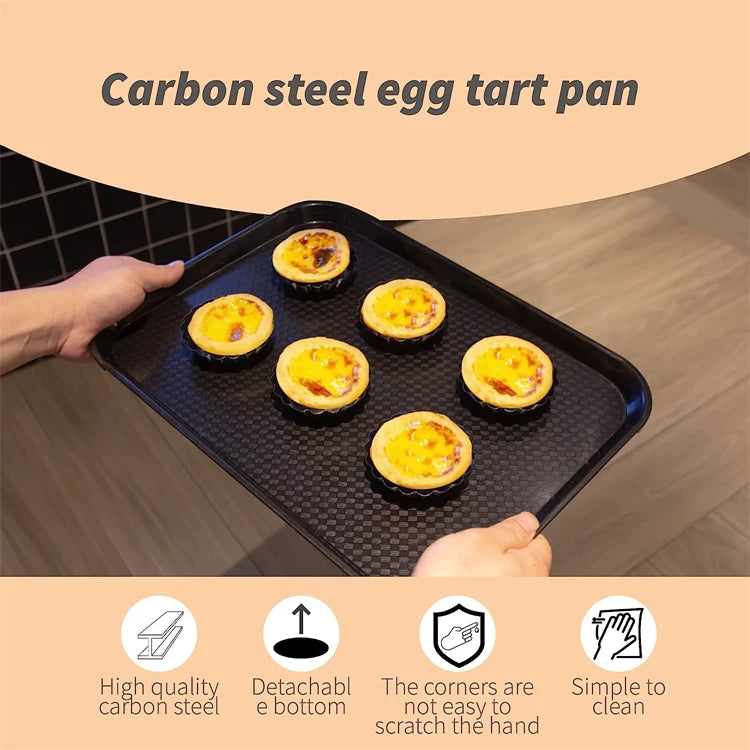 LMETJMA Mini moldes para tarta, moldes para tarta de huevo de 8cm con fondo extraíble, molde para tarta pequeña antiadherente, latas para magdalenas estriadas, sartén para tarta JT221