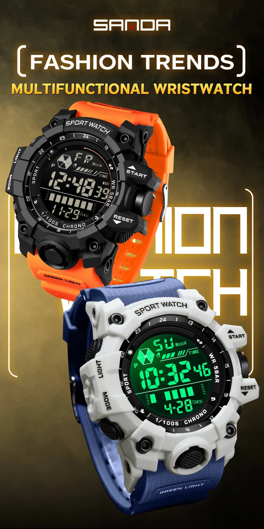 Reloj Digital LED Deportivo SANDA para Hombre, Estilo Militar, Resistente al Agua