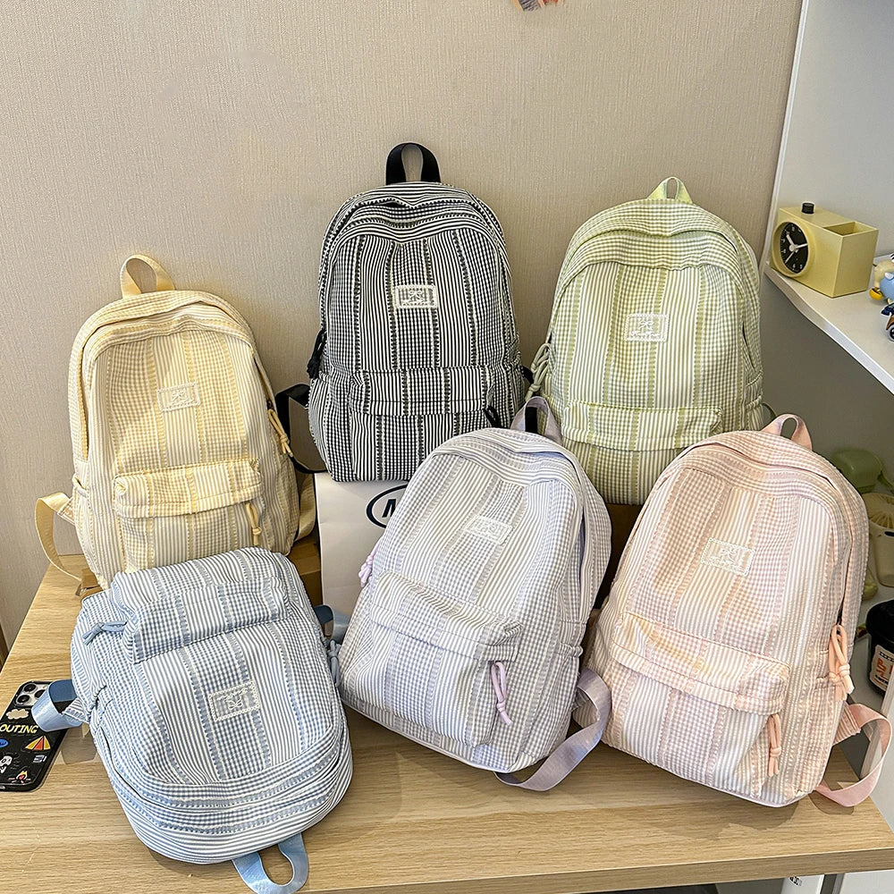 Mochila con Rayas Mixtas, Mochila de Tela Suave, Linda Mochila Escolar en Tonos Pastel para Adolescentes, para el Campus y Uso Diario Informal
