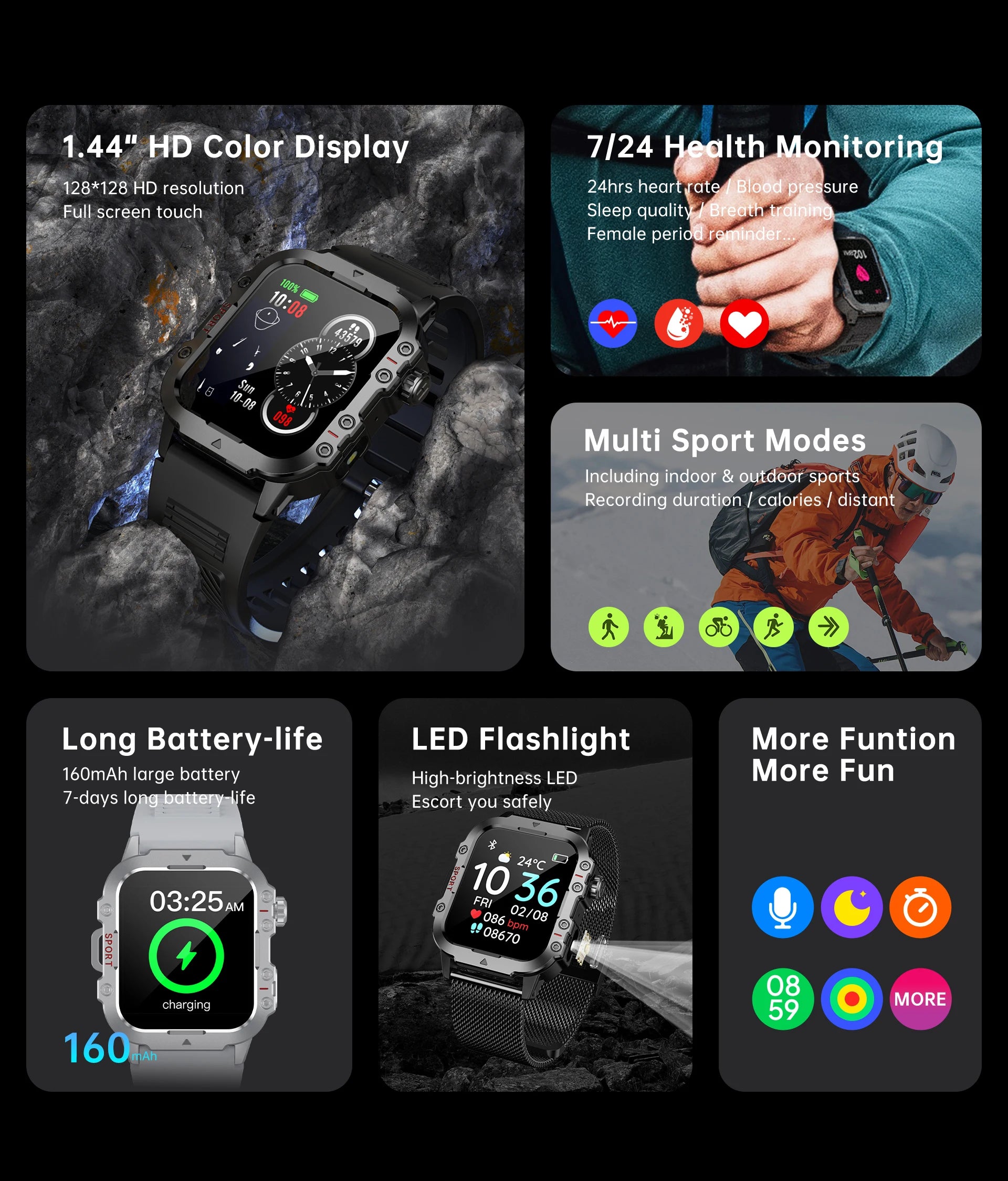 Nuevo Reloj Inteligente Militar Xiaomi 2025 para Hombre, IP67 3ATM, Monitor de Actividad Física y Salud para Deportes al Aire Libre, Pantalla de 1.44 Pulgadas, Llamadas Bluetooth