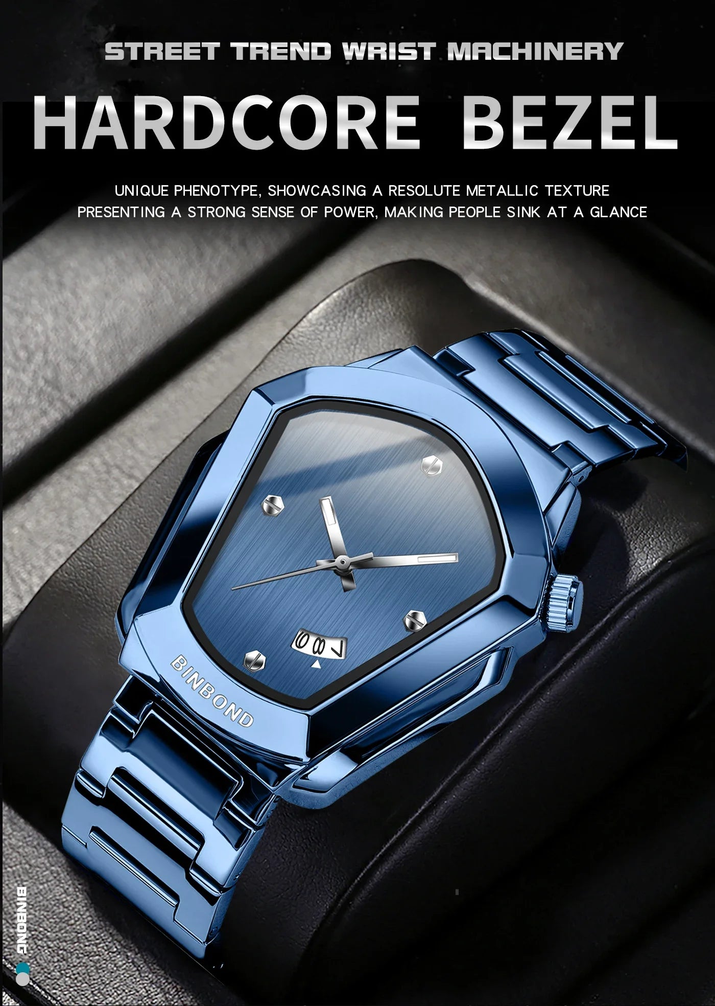 Reloj de Cuarzo BINBOND para Hombre, Lujo, Acero Inoxidable, Calendario