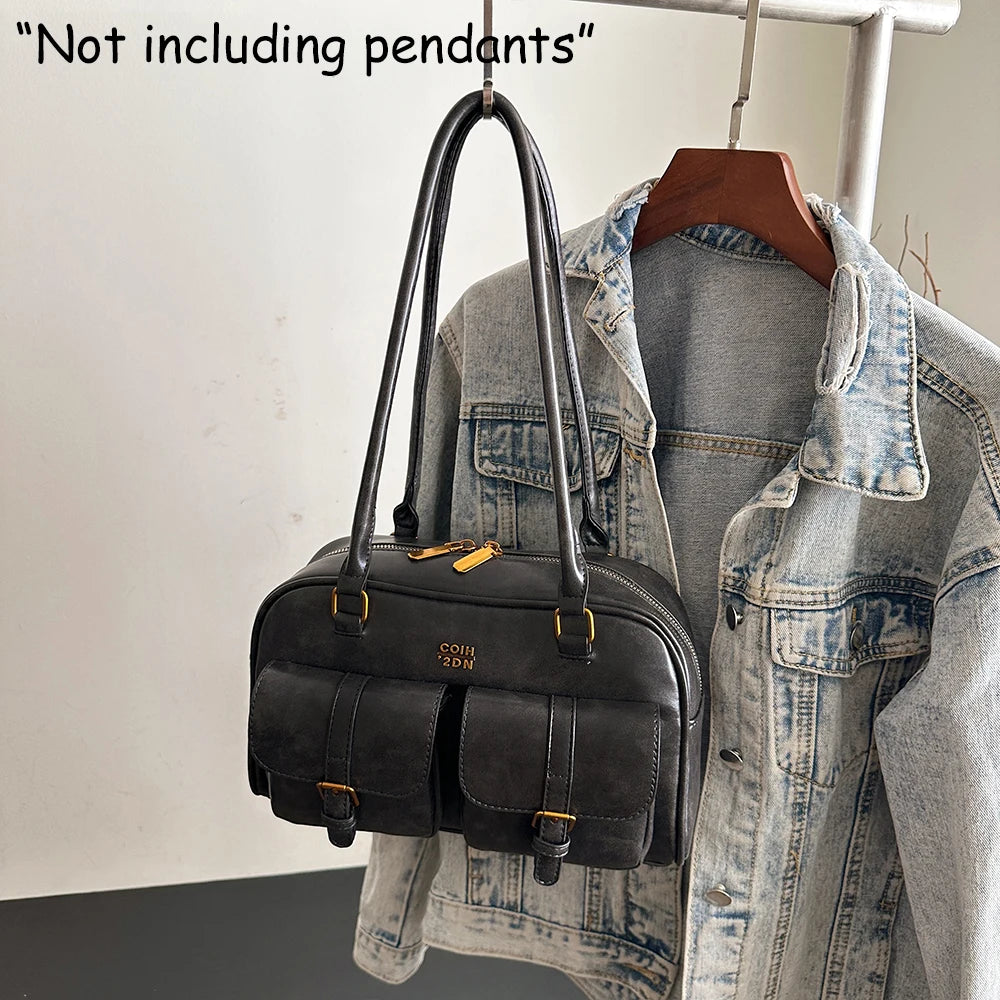 Bolso de Hombro Cuero PU Retro para Mujer, Gran Capacidad y Múltiples Bolsillos