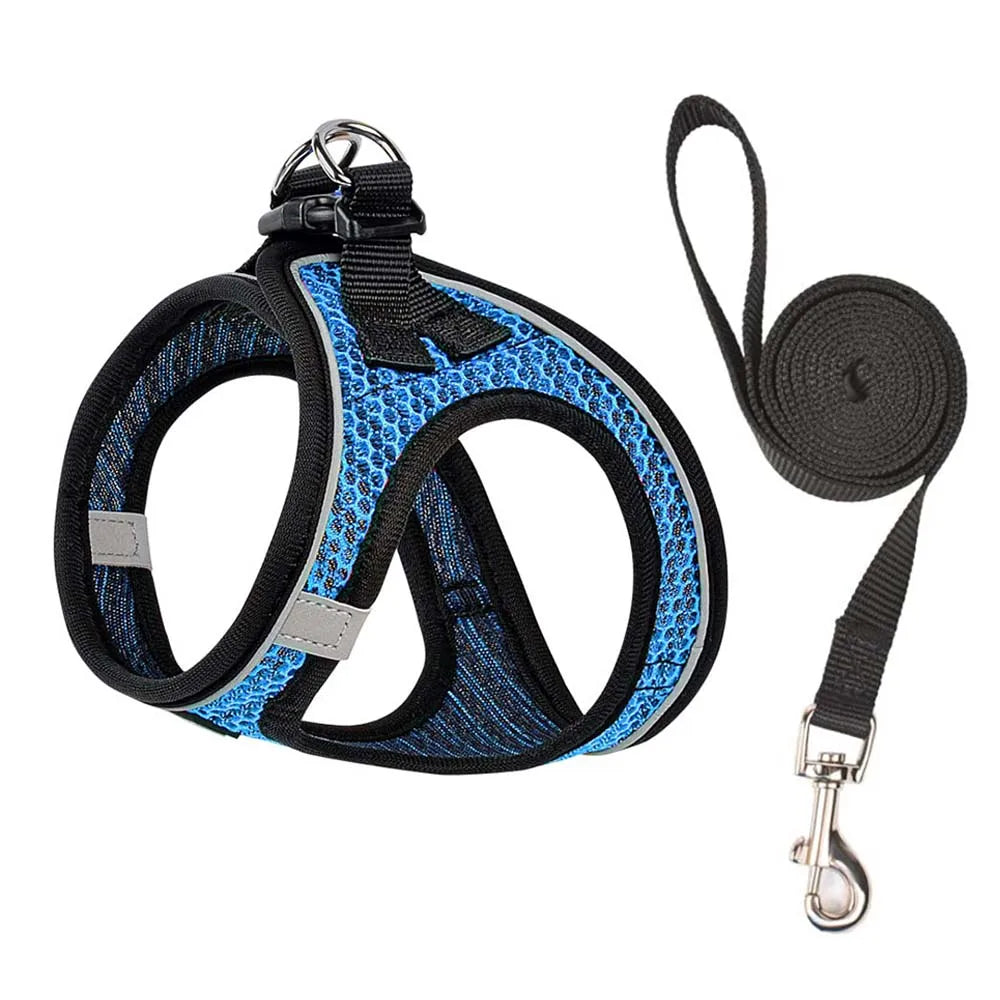 Arnés para perros y gatos con correa de plomo, chaleco ajustable, arneses transpirables de malla de poliéster, sti reflectante para accesorios para perros pequeños y gatos