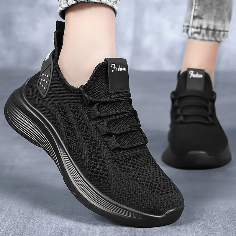 Zapatos informales para mujer, gran oferta, calcetín sin cordones de malla de aire transpirable, calzado para exteriores, zapatillas de deporte para mujer, plataformas de fondo grueso, 2025