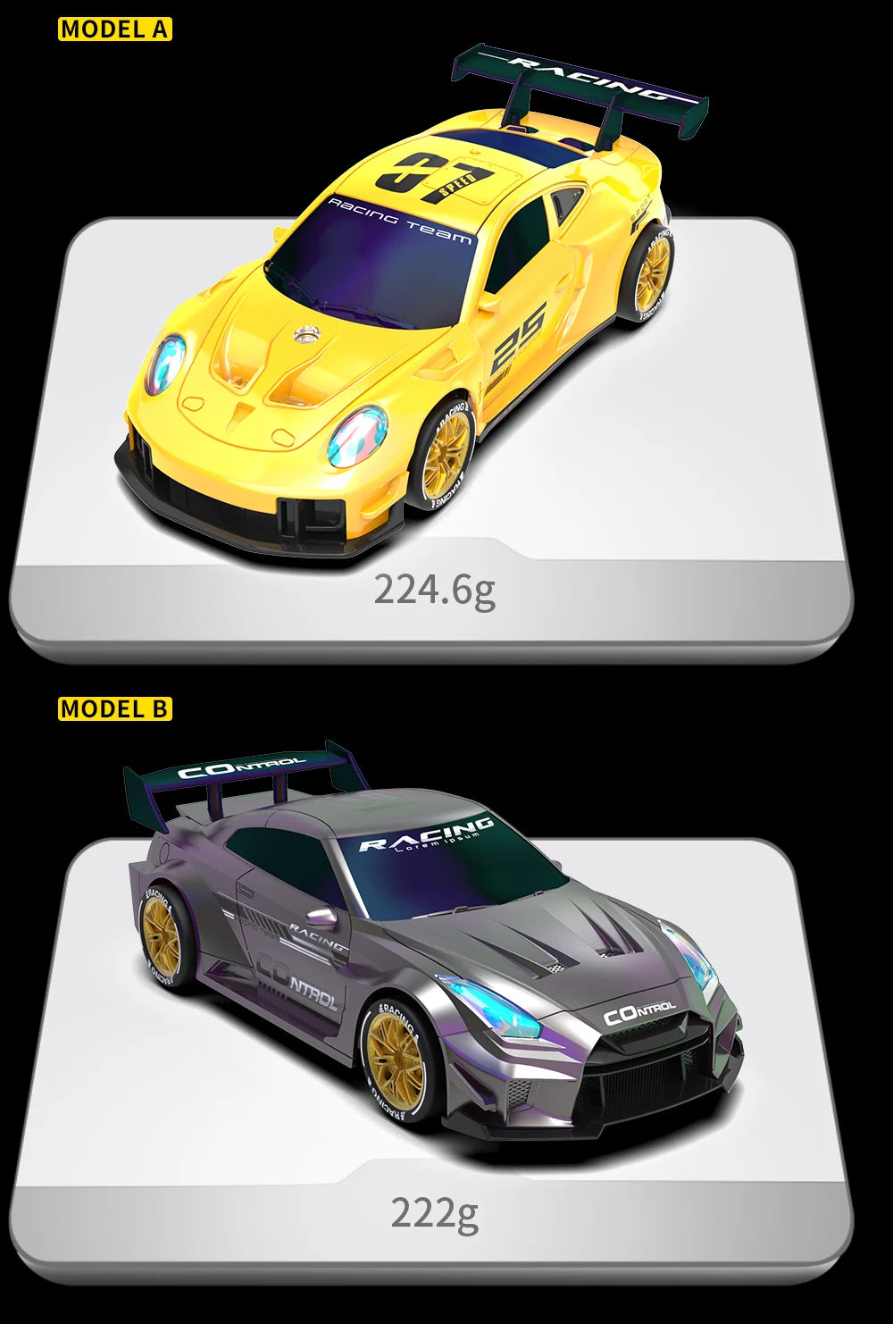 Mini Coche RC de Drift, 2.4G 4WD, Alta Velocidad con Luces LED