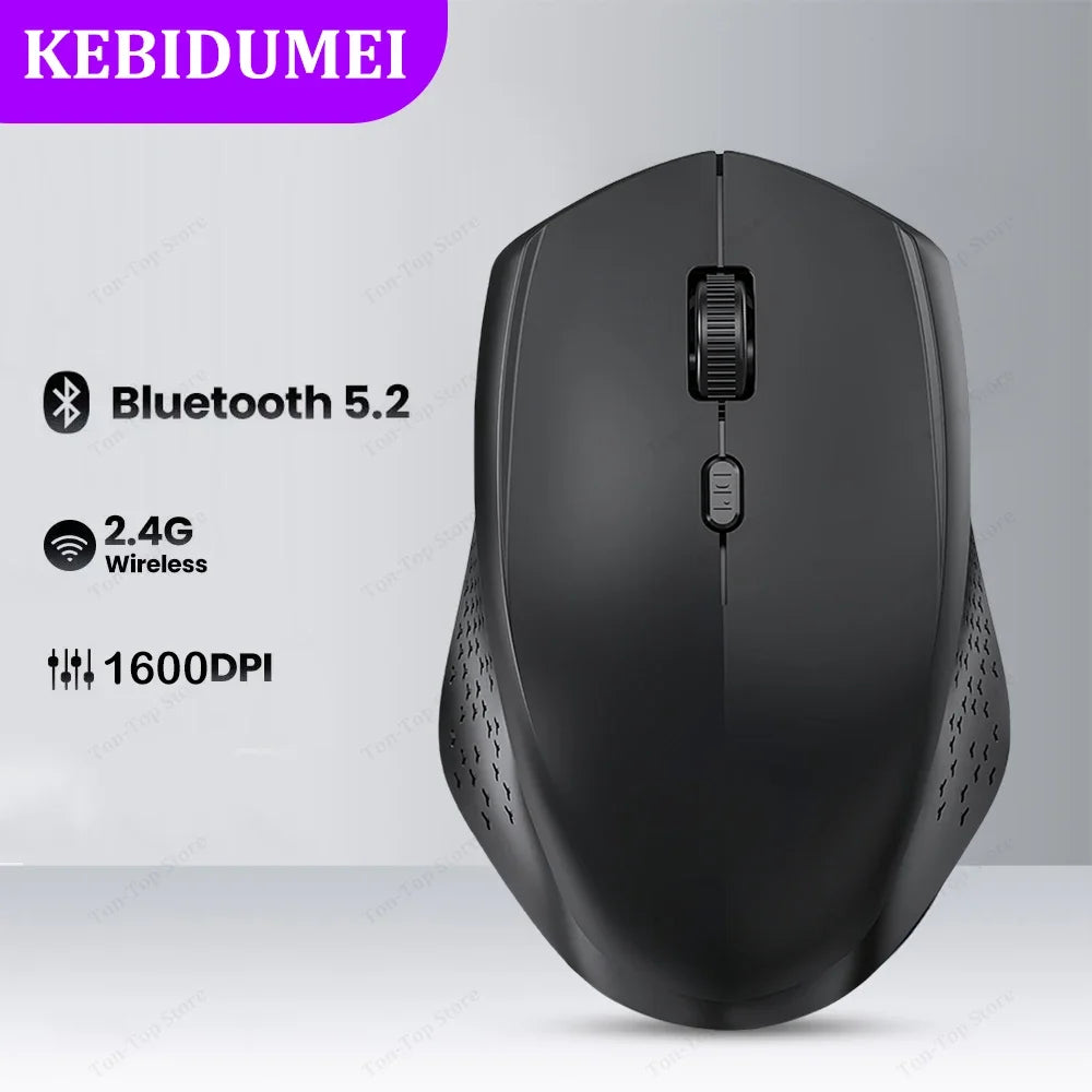 Ratón inalámbrico Bluetooth 5,2 de 2,4G, ratón silencioso de modo Dual, ratón recargable para juegos, 1600DPI para ordenador portátil, Win Mac OS