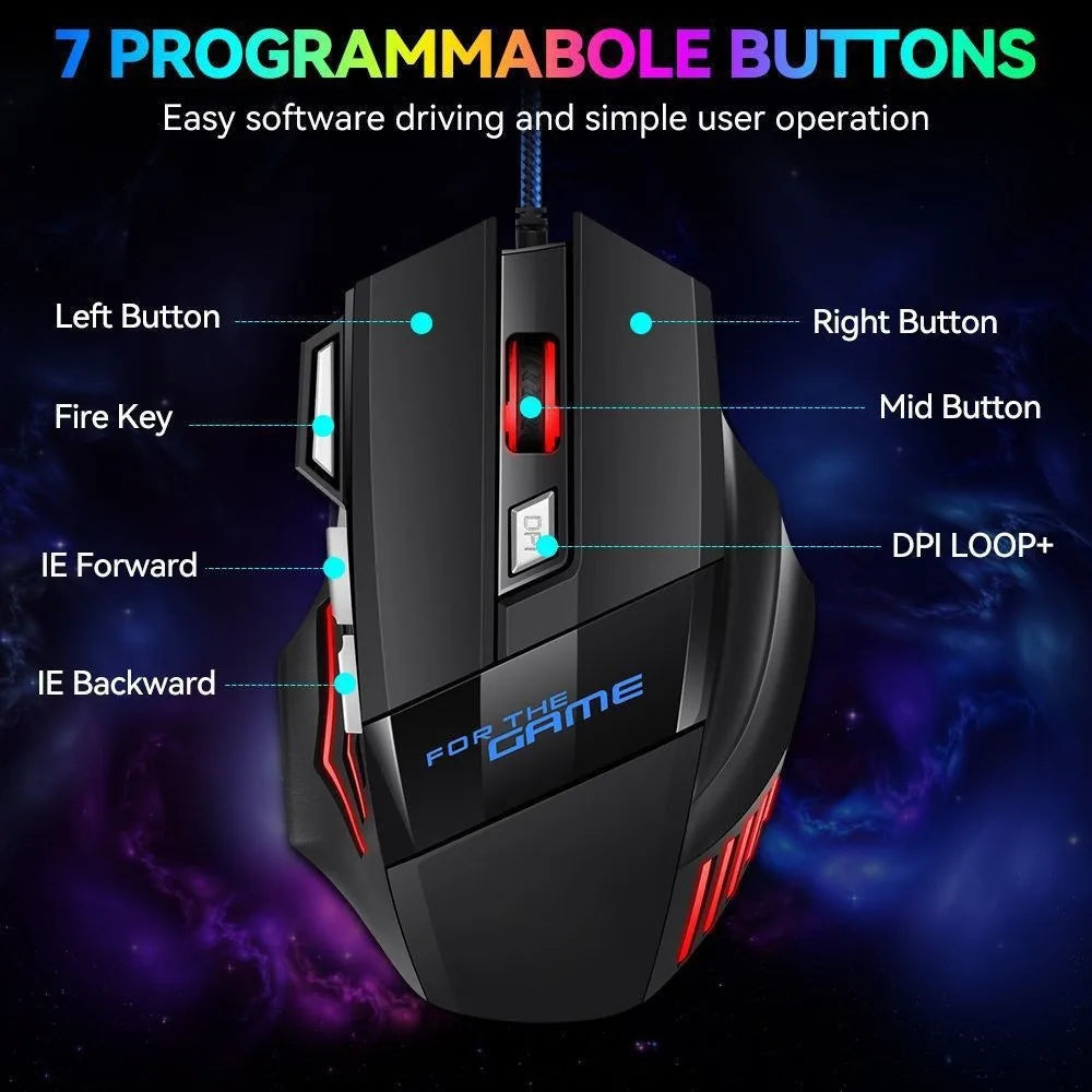 1 unidad, nuevo ratón USB para juegos Hyperspeed, ratón ergonómico retroiluminado RGB para juegos, ratón con cable 7D Esports para ordenador portátil y Gamer
