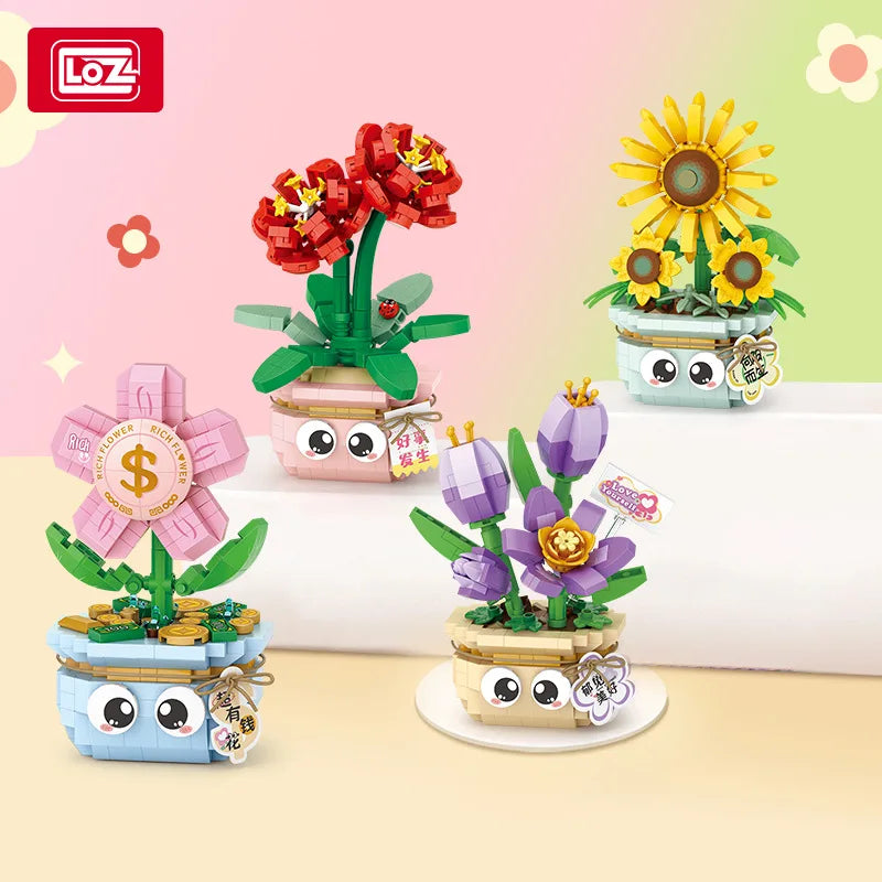 Bloques de Construcción LOZ Serie Plantas, Rosas y Girasoles en Maceta, Modelo MOC DIY, Flor Artificial, Decoración de Escritorio, Regalo Coleccionable para Adultos