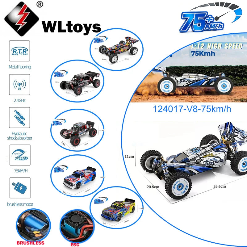 WLtoys 1/12 Autos RC 124017 124007 124016 124020 2.4G de Alta Velocidad   Coche de Carreras a Control Remoto sin Escobillas 4WD 75km/h, Juguete para Niños, Regalo