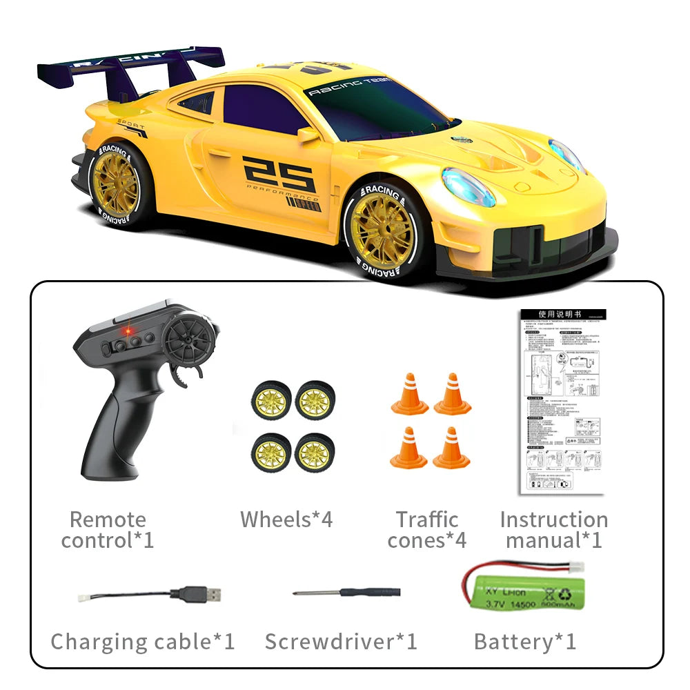 Mini Coche RC de Drift, 2.4G 4WD, Alta Velocidad con Luces LED