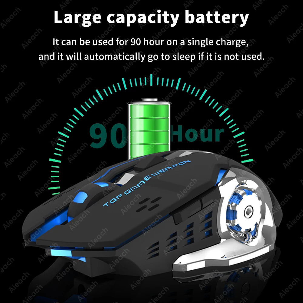 Ratón inalámbrico recargable para videojuegos, Mouse silencioso con Bluetooth, USB, mecánico, retroiluminación para deportes electrónicos, PC, Gamer