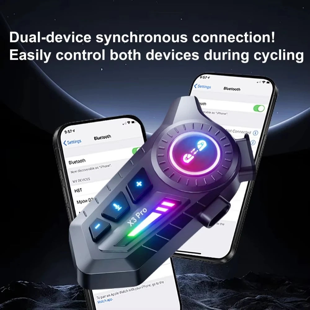 Auriculares Bluetooth para Casco de Motocicleta X3 Pro, Intercomunicador para 2 Motociclistas, 1000M, BT6.0, IPX6, Resistente al Agua, Asistente de Voz, Reducción de Ruido, Radio FM
