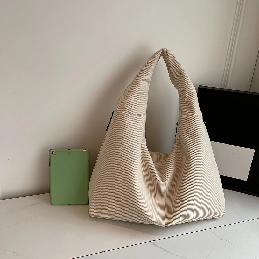 Bolso de Hombro Vintage de Pana, Gran Capacidad con Múltiples Bolsillos