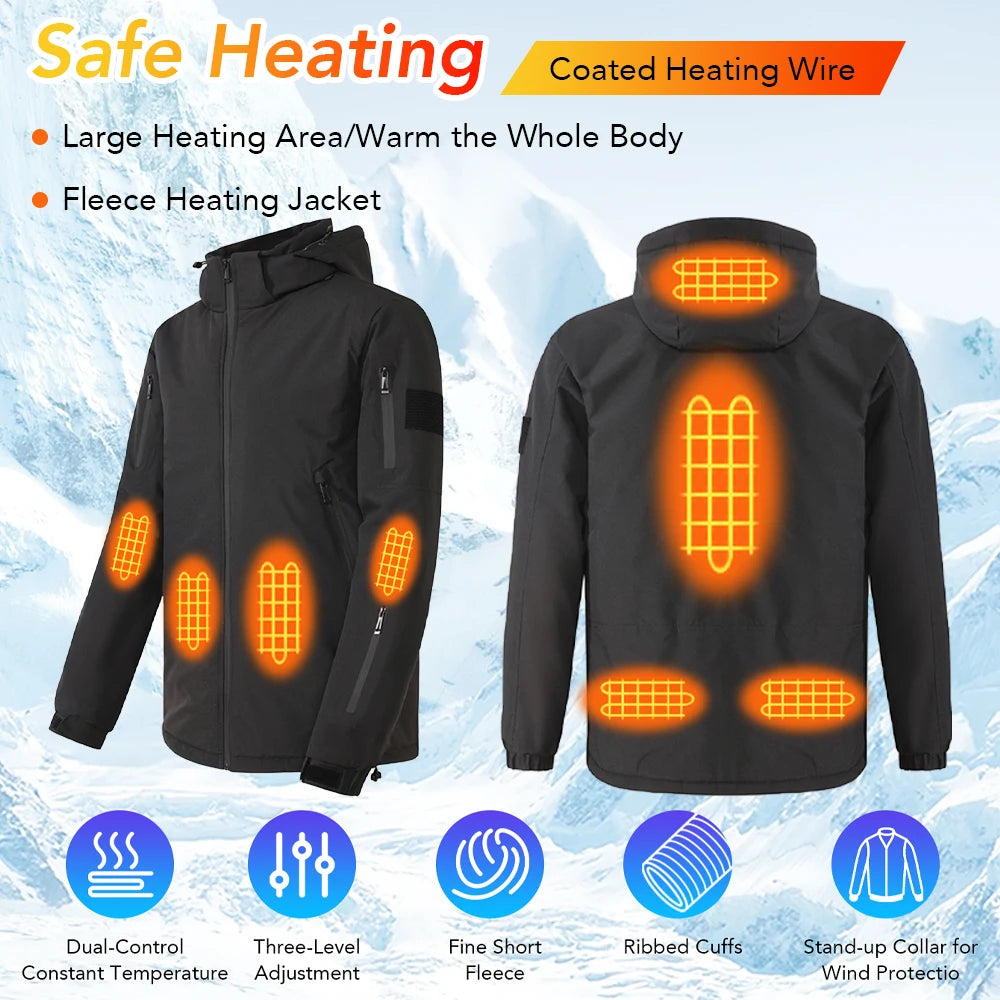 Chaqueta Calefactora con Capucha para Hombre | Calefacción USB 8 Zonas