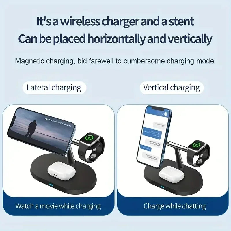 Estación de Carga Inalámbrica Magnética 3 en 1 para iPhone 17 16 15 14 Pro Max, Apple Watch 9 8, Airpods Pro, Base de Carga Macsafe