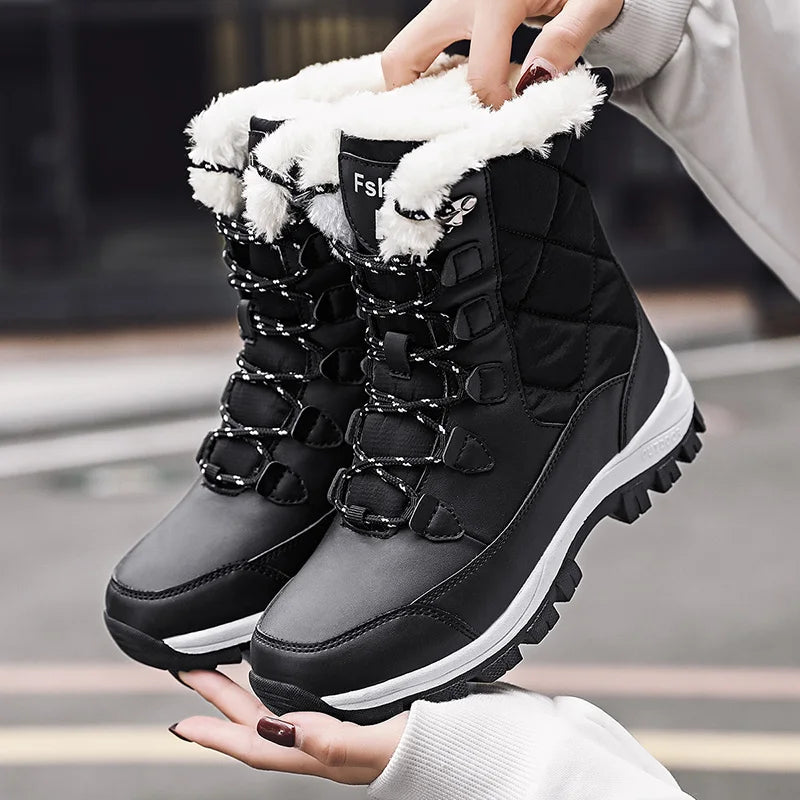 Botas de nieve para mujer con forro de felpa y suela antideslizante