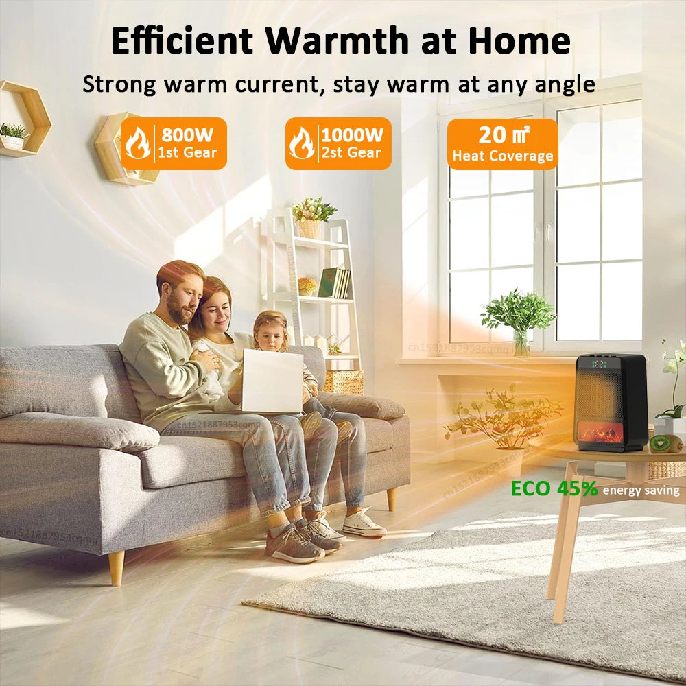 Calentador eléctrico de escritorio con termostato y llama 3D decorativa