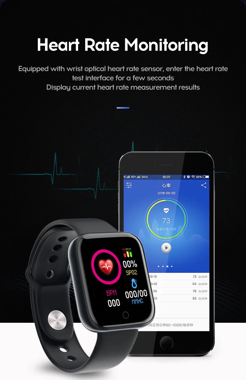 Reloj inteligente D20Pro para hombres y mujeres, reloj deportivo con seguimiento de actividad física, Monitor de ritmo cardíaco y presión arterial, reloj inteligente resistente al agua para Android IOS