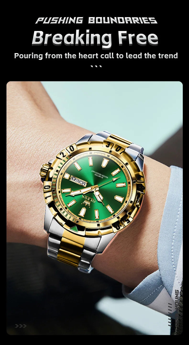 Reloj OLEVS de Cuarzo para Hombre, Resistente al Agua con Calendario Dual