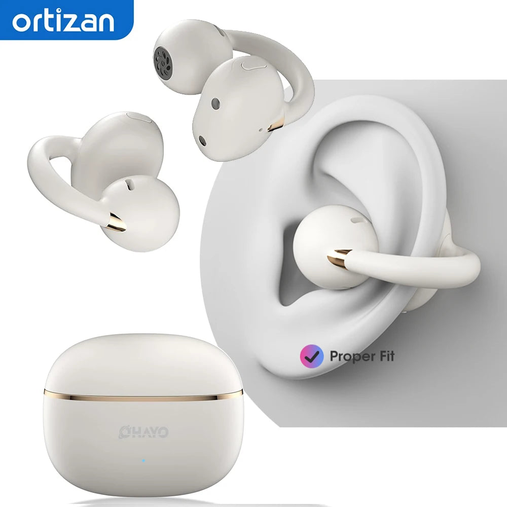 Ortizan OHAYO-A7 Auriculares con clip, auriculares abiertos ligeros y cómodos, auriculares deportivos inalámbricos con llamadas ENC AI 4 micrófonos