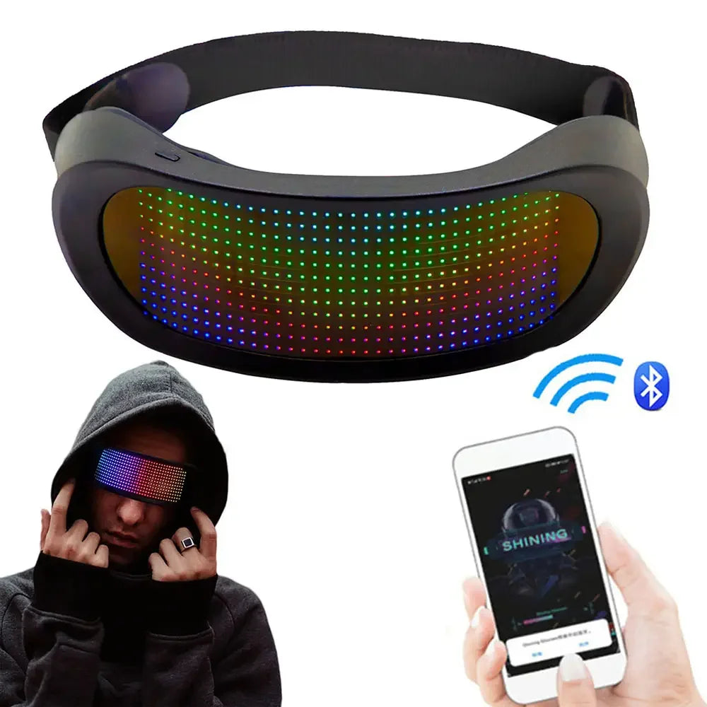 Gafas LED brillantes a todo Color, Control por aplicación Bluetooth, gafas luminosas dinámicas programables para fiestas de festivales Raves