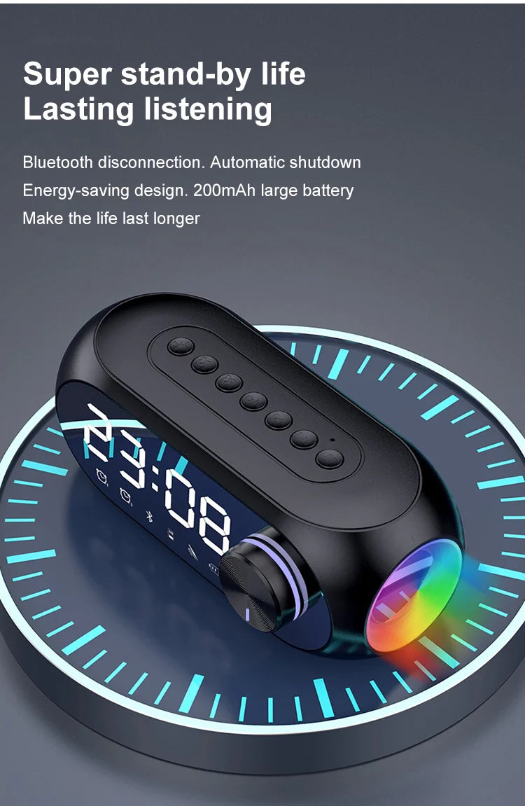 Altavoz Bluetooth Inalámbrico, Reloj Despertador, Radio FM Portátil, Subwoofer, Caja de Sonido, Mini Lámpara, Woofers, Caixa De Som, Coluna, Bocina